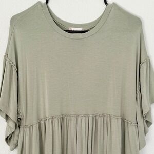 Altar'd State Medium Sage‎ Green Ruffle Sleeve Babydoll Mini Dress Casual Comfy
